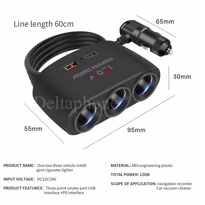 محول شحن سيارة متعدد – تحكم ذكي بمنافذك!