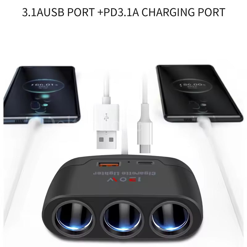 محول شحن سيارة متعدد – تحكم ذكي بمنافذك!