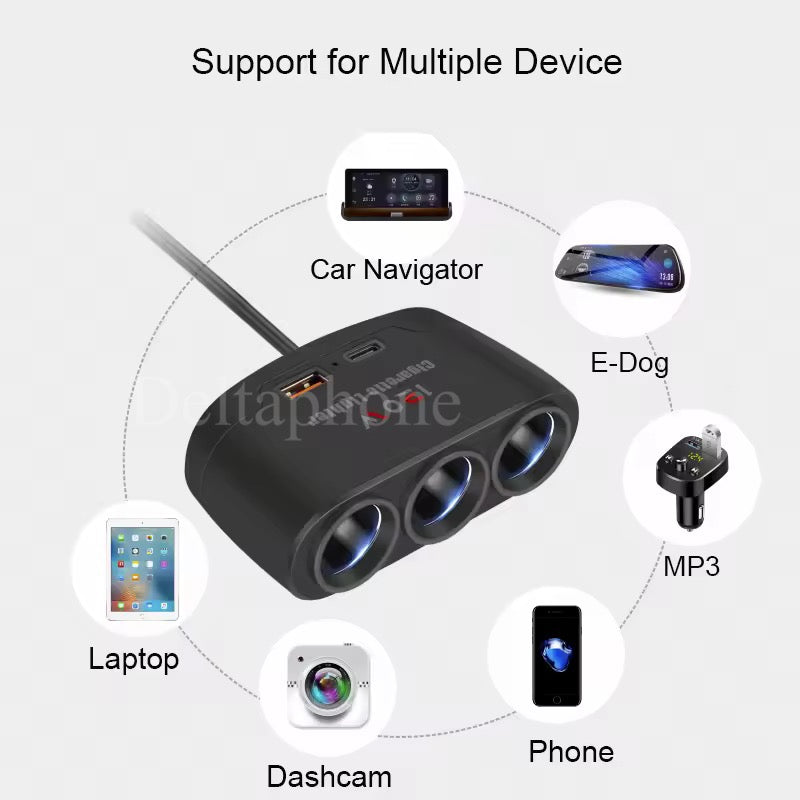 محول شحن سيارة متعدد – تحكم ذكي بمنافذك!