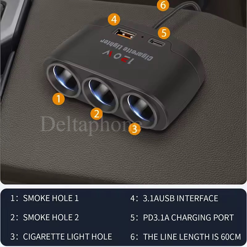 محول شحن سيارة متعدد – تحكم ذكي بمنافذك!