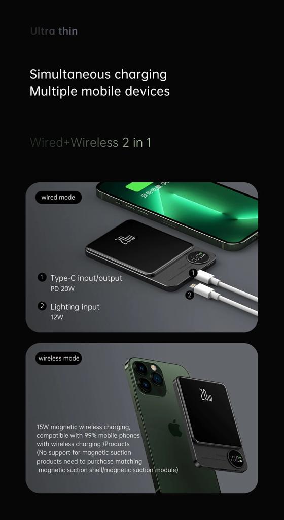 PD20w two-way fast charge 15w magnetic wireless charging